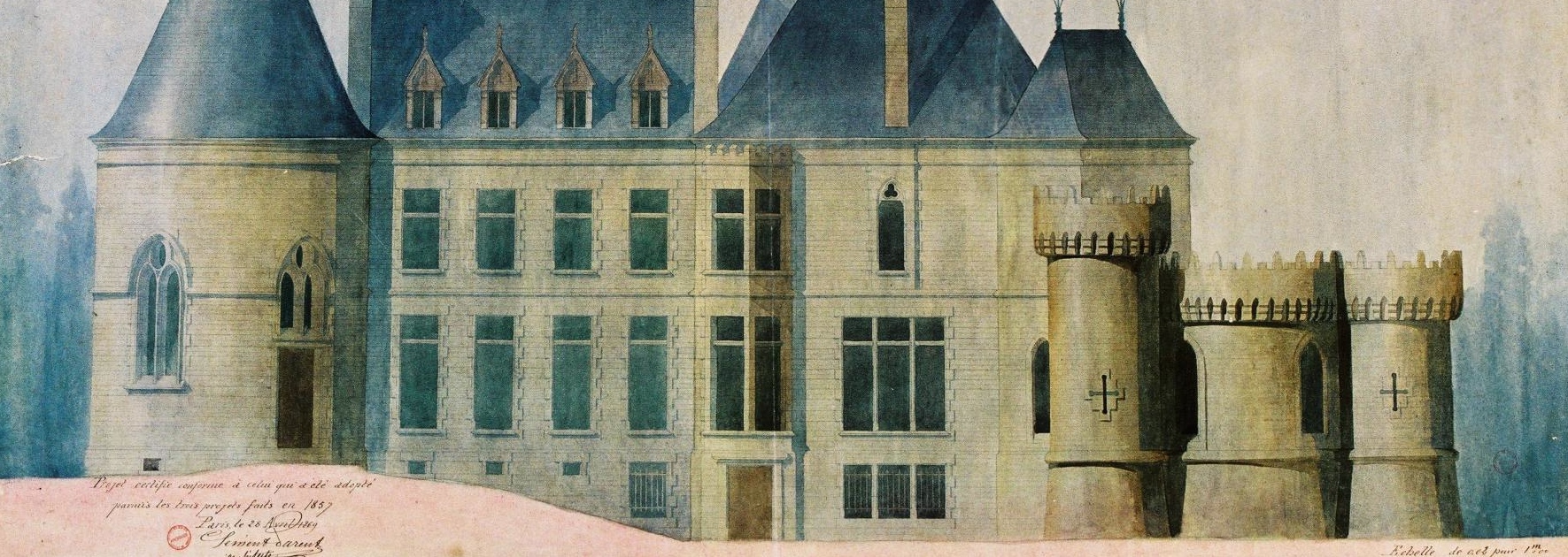 Esquisse du château et du premier observatoire d'Abbadia par Clément Parent
