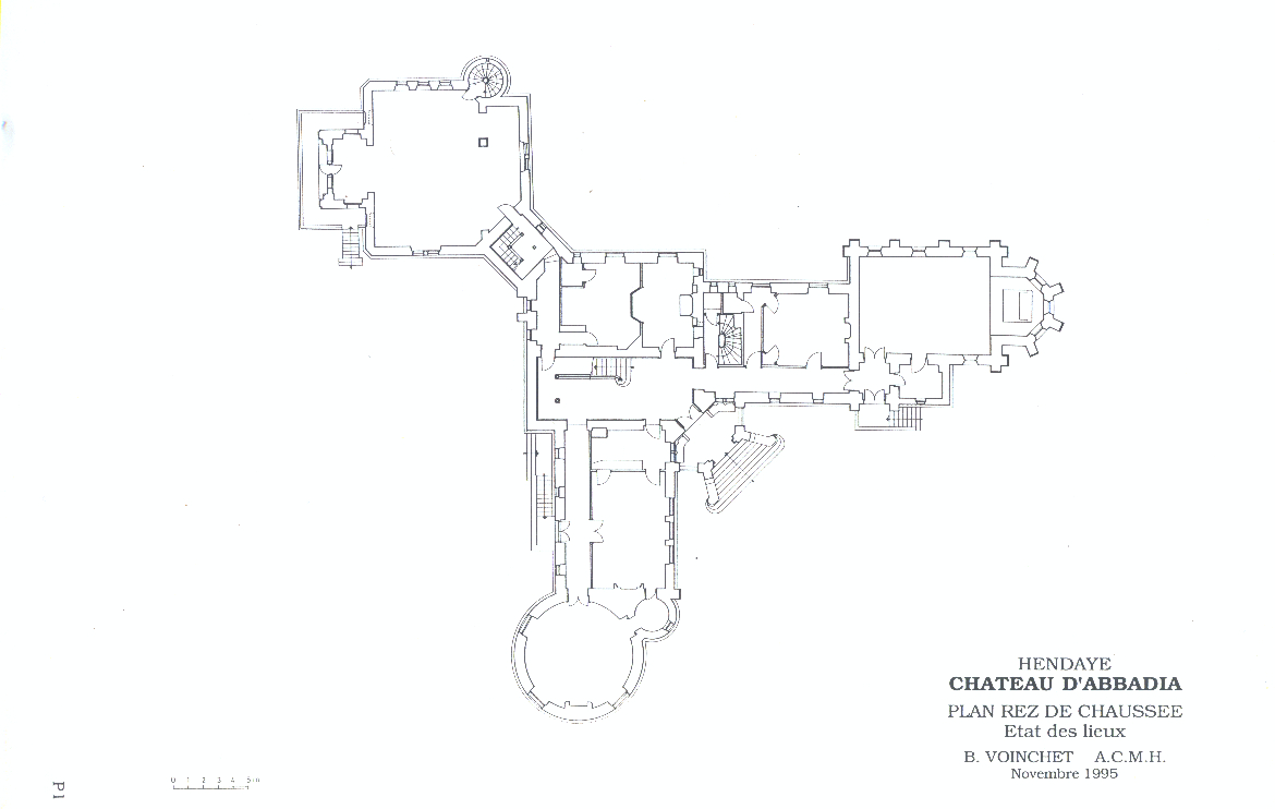 Relevé du plan du rez-de-chaussée du château d'Abbadia, par B. Voinchet, architecte en chef des Monuments Historiques - Crédit : Monuments Historiques